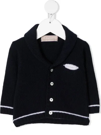 La Stupenderia Babies' Stripe-trim Wool Cardigan In Blue