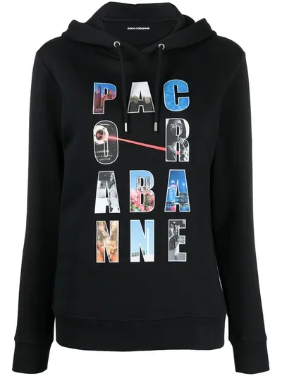 Rabanne Logo-print Drawstring Hoodie In Black