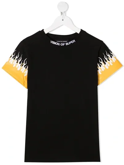 Vision Of Super Kids' Double Flames T-shirt In Black