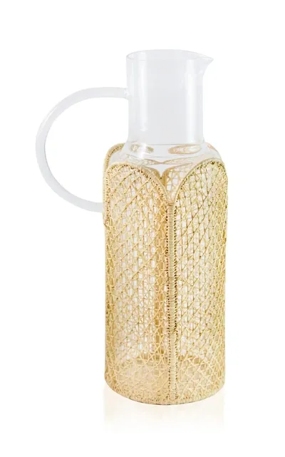 Moda Domus Raffia-lined Glass Pitcher In Neutral