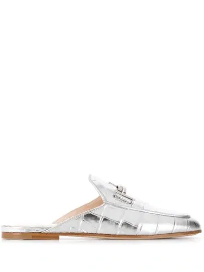 Tod's Crocodile-effect Leather Mules In Silver