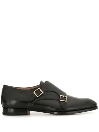 Santoni Leather Monk Shoes In Black