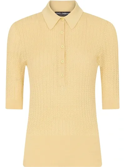 Dolce & Gabbana Lace Stitch Polo Shirt In Yellow