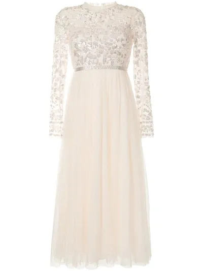 Needle & Thread Sequin-embroidery Tulle Midi Dress In Neutrals