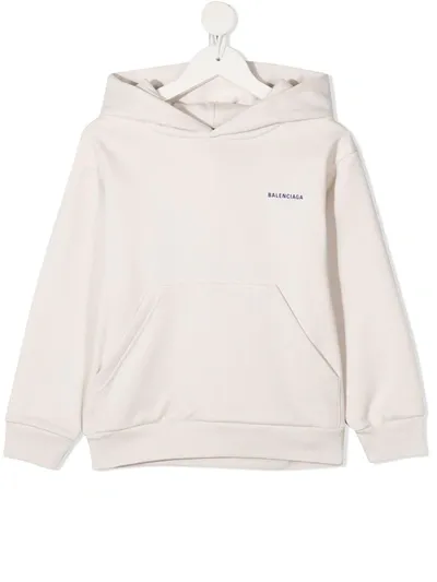 Balenciaga Kids' Logo Print Hoodie In Neutrals