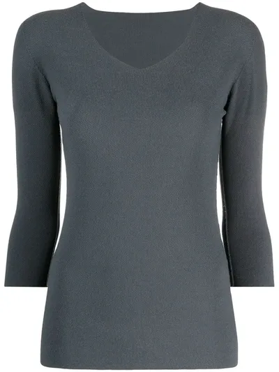 Giorgio Armani Three-quarter-sleeve Knitted Top In Blue