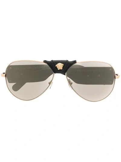 Versace Medusa Detail Aviator-frame Sunglasses In Schwarz