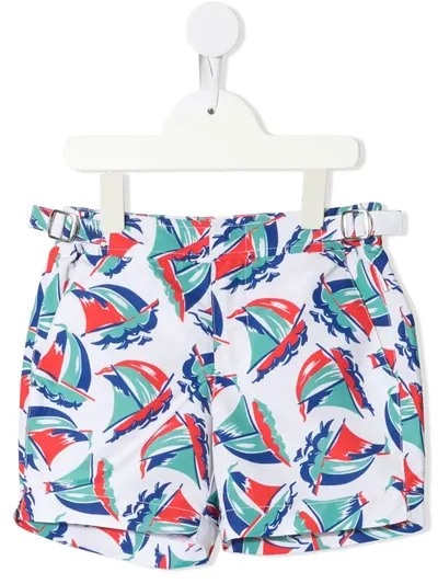 Orlebar Brown Kids' Russell Boat Print Swim Shorts In White