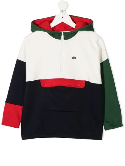 Lacoste Kids' Colour-block Crocodile Embroidery Hoodie In White