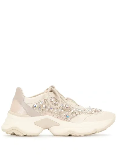 René Caovilla Crystal-embellished Chunky Sneakers In White