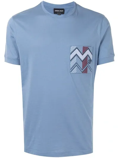 Giorgio Armani Chevron Pocket T-shirt In Blue