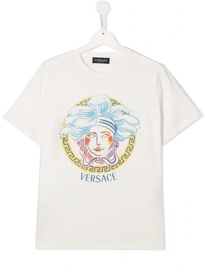 Young Versace Kids' Medusa Logo Print T-shirt In White