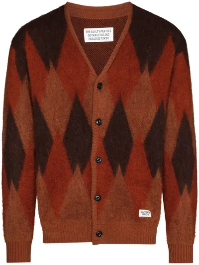 Wacko Maria Diamond Jacquard Knit Cardigan In Orange