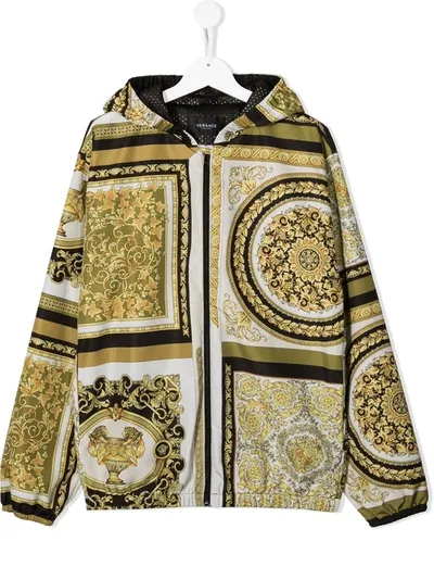 Young Versace Teen Barocco-print Hooded Jacket In Yellow