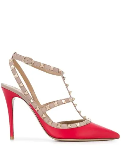 Valentino Garavani Rockstud Pumps In Red And Poudre