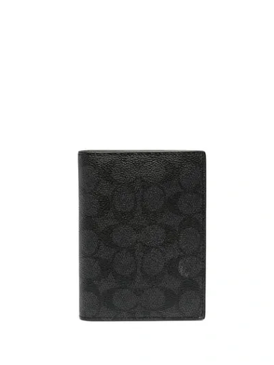 Coach Signature Logo Passport Cover In Black