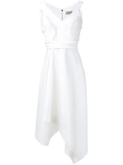 Preen By Thornton Bregazzi Ruffle Appliquée Asymmetric Dress In White