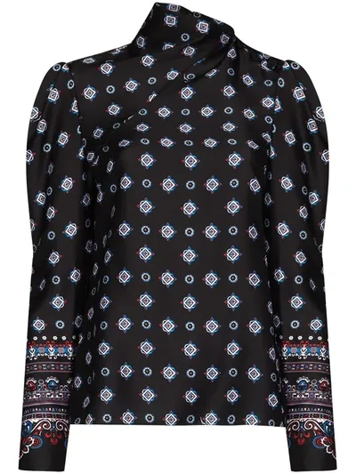 Erdem Long Sleeve Blouse With Puff At Shoulder In Black