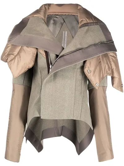 Rick Owens Panelled Oversized Collar Jacket In Brown