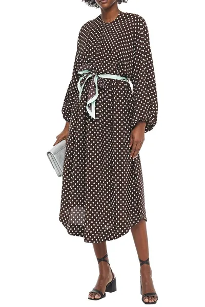 Zimmermann Belted Polka-dot Silk-crepe Midi Dress In Chocolate