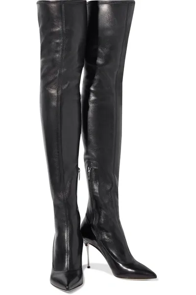 Sergio Rossi Godiva Steel Stretch-leather Over-the-knee Boots In Black