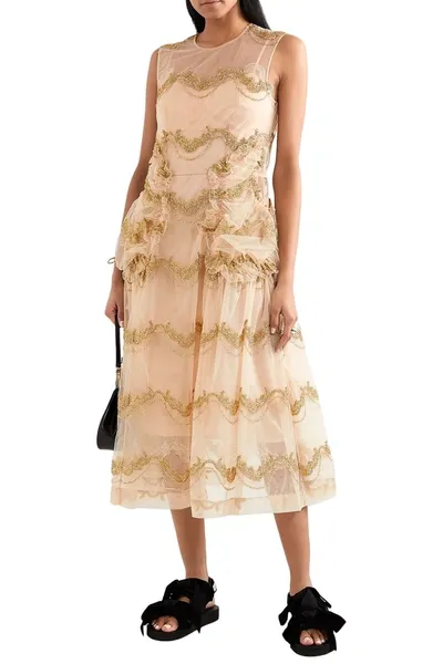 Simone Rocha Ruffled Sequined Tulle Dress In Neutrals