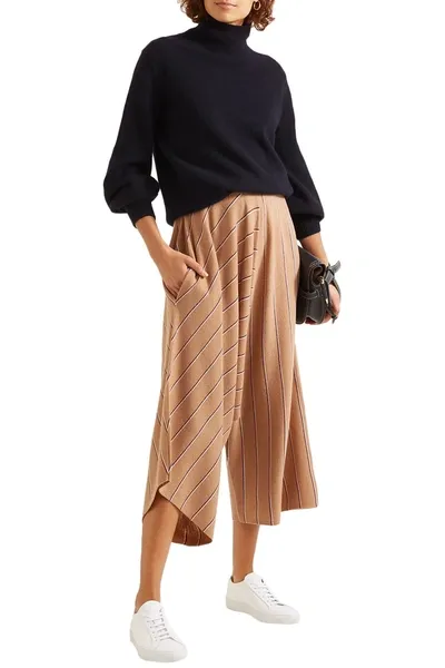 Stella Mccartney Draped Striped Wool Culottes In Neutrals