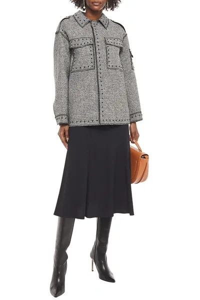 Valentino Studded Wool-tweed Jacket In Gray