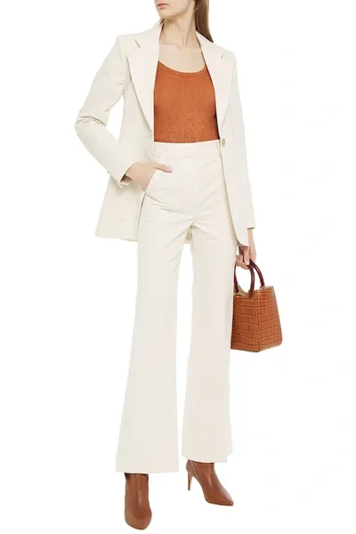 Vanessa Bruno Echalas Herringbone Cotton High-rise Bootcut Pants In Ivory