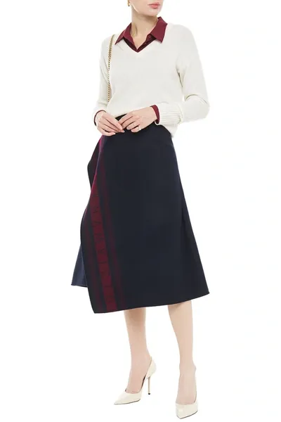 Victoria Beckham Asymmetric Draped Wool-felt Midi Skirt In Blue