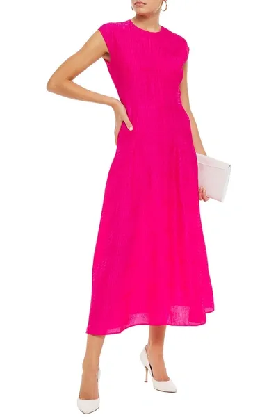 Victoria Beckham Textured Cloqué Midi Dress In Fuchsia