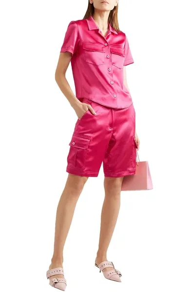 Sies Marjan Elias Crinkled-satin Cargo Shorts In Pink