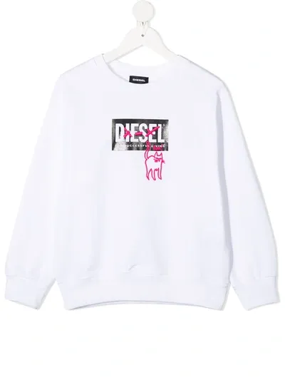 Diesel Teen Embroidered Logo Print Sweatshirt In White