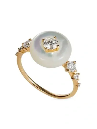 Fernando Jorge 18k Yellow Gold Orbit Diamond And Mother Of Pearl Ring