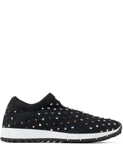 Jimmy Choo Venezia Jewelled-lattice Knit Sneakers In Black Cry