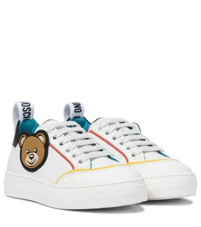 Moschino Kids' Teddy Bear Motif Sneakers In Bianca