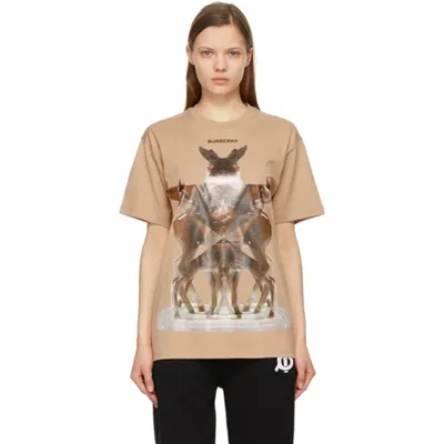 Burberry Beige Multi Deer Carrick T-shirt In Brown