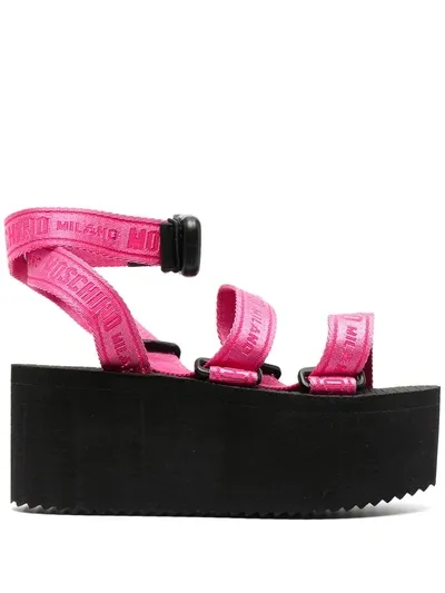 Moschino Logo-strap Flatform Sandals In Black