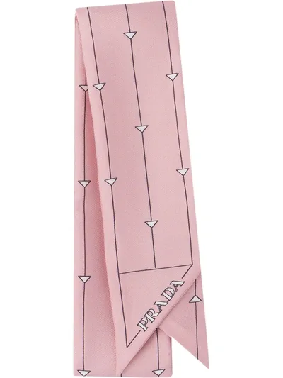 Prada Triangle-print Silk Skinny Scarf In Pink