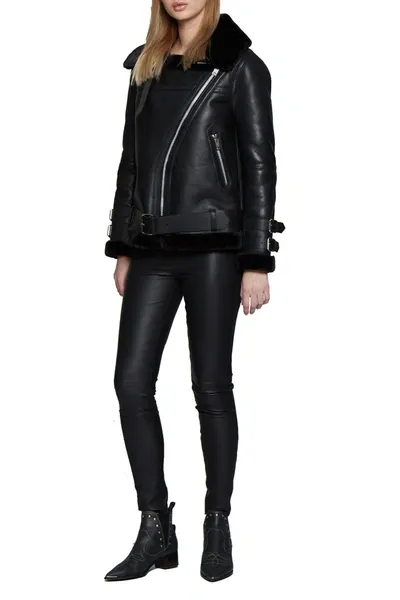 Walter Baker Whitney Faux Fur-trimmed Leather Biker Jacket In Black/black