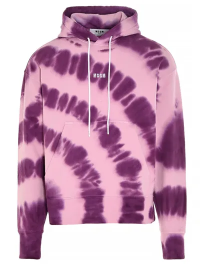 Msgm Tie Dye Cotton Jersey Sweatshirt Hoodie In Purple