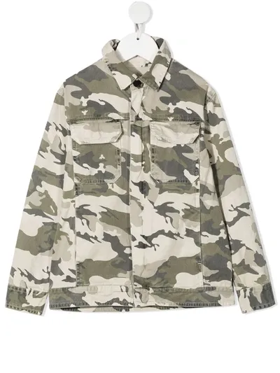 Zadig & Voltaire Kids' Stretch Camouflage Cotton Denim Jacket In Green