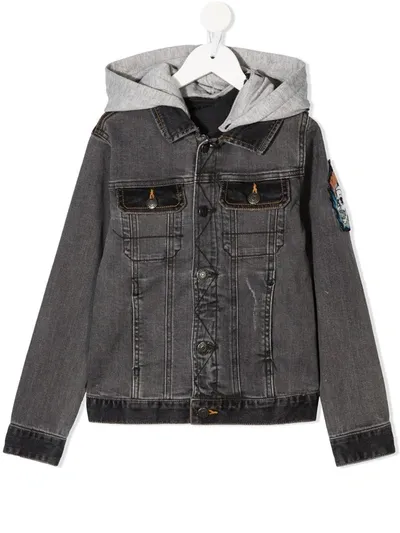 Zadig & Voltaire Kids' Dark Gray Skull Denim Jacket In Grey