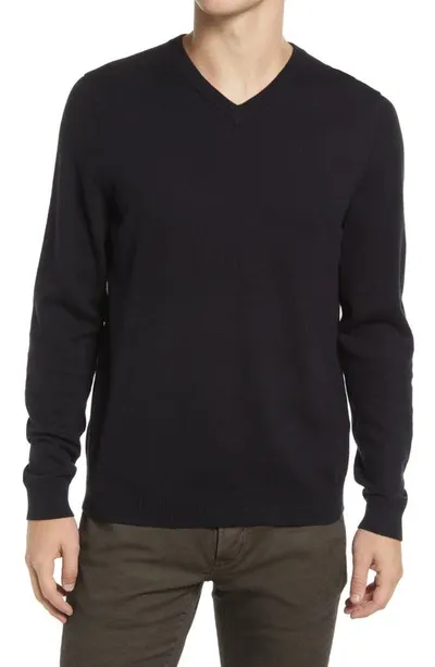 Nordstrom Men's Shop Shop Cotton & Cashmere V-neck Sweater In Black Caviar