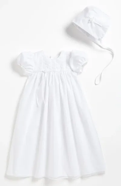 Little Things Mean A Lot Babies'  Embroidered Christening Gown & Bonnet In White