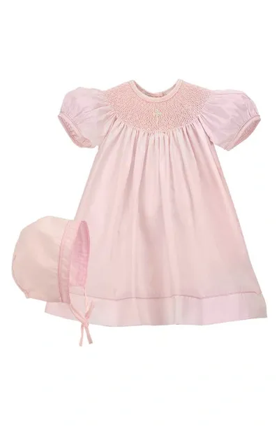 Carriage Boutique Babies'  Imitation Pearl Cross Christening Gown & Bonnet Set In Pink