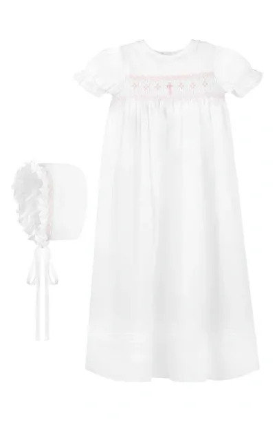 Carriage Boutique Babies'  Smocked Christening Gown & Bonnet Set In White