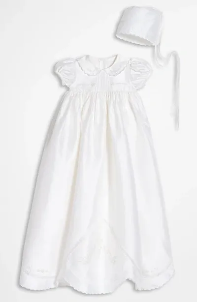 Little Things Mean A Lot Kids' Dupioni Silk Christening Gown In White