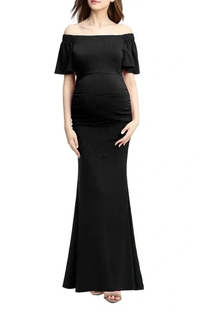 Kimi And Kai Abigail Off The Shoulder Maternity Trumpet Gown In Black