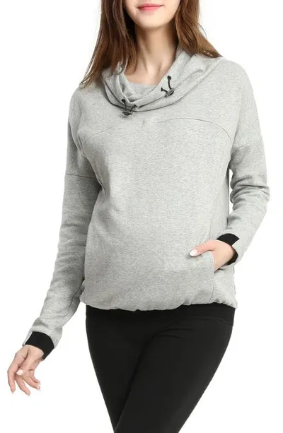 Kimi And Kai Samara Cowl Neck Maternity/nursing Hoodie In Gray